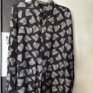 Versace Geometric Black and Gray Button-Up Shirt 100% silk V2